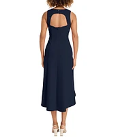 Maggy London Scuba Crepe V-Neck Sleeveless Side Pocket Open Back High Low Midi Dress