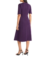 Maggy London Short Sleeve Crew Neck Double Pleat Stretch Crepe Midi A-Line Midi Dress
