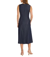 Maggy London Sleeveless A-Line Stretch Denim Midi Dress