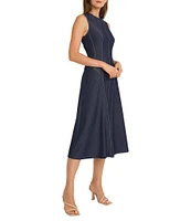 Maggy London Sleeveless A-Line Stretch Denim Midi Dress