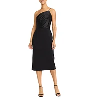 Maggy London Solid Scuba Crepe Asymmetrical One Shoulder Neck Sleeveless Sheath Midi Dress