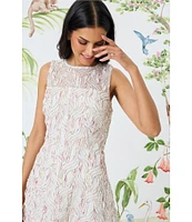 Maggy London Soutache Embroidered Organza Crew Neck Sleeveless A-Line Midi Dress