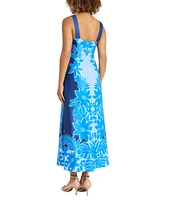 Maggy London Square Neck Tropical Scarf Print Maxi Dress