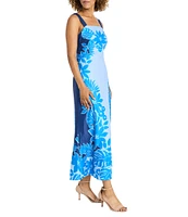 Maggy London Square Neck Tropical Scarf Print Maxi Dress