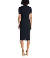 Maggy London Stretch Crepe Twist Crew Neck Short Sleeve Sheath Dress