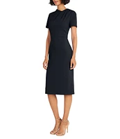 Maggy London Stretch Crepe Twist Crew Neck Short Sleeve Sheath Dress
