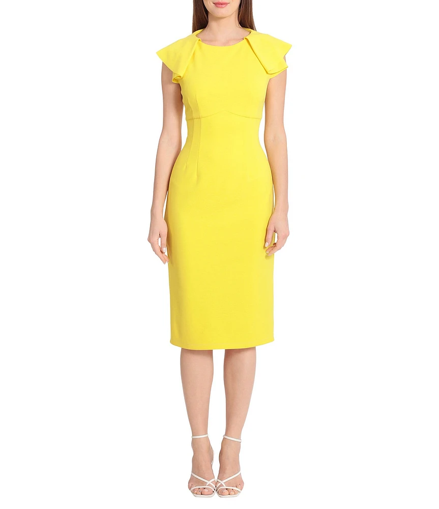 Maggy London Stretch Ruffle Cap Sleeve Sheath Dress