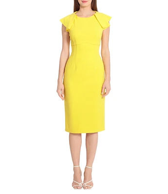 Maggy London Stretch Ruffle Cap Sleeve Sheath Dress