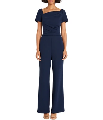 Maggy London Stretch Scuba Crepe Asymmetrical Square Neck Short Sleeve Jumpsuit