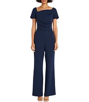 Maggy London Stretch Scuba Crepe Asymmetrical Square Neck Short Sleeve Jumpsuit