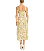 Maggy London Sweetheart Neck Sleeveless Tropical Printed Tricot Drop Waist Midi Dress