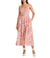 Maggy London Sweetheart Neck Sleeveless Tropical Printed Tricot Drop Waist Midi Dress