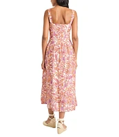 Maggy London Sweetheart Neck Sleeveless Tropical Printed Tricot Drop Waist Midi Dress