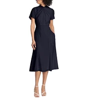 Maggy London Twist Mock Neck Short Sleeve Stretch Midi Dress