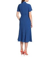 Maggy London Twist Mock Neck Short Sleeve Stretch Midi Dress