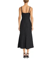 Maggy London V-neck Sleeveless Empire Waist Sheath Jacquard Midi Dress