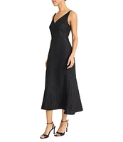 Maggy London V-neck Sleeveless Empire Waist Sheath Jacquard Midi Dress