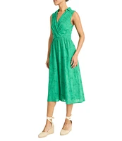Maggy London Voile V-Neck Sleeveless A-Line Midi Dress