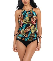 Magicsuit Aloe Susan Tropical Print Underwire Keyhole Highneck Blouson Side Tie One Piece Convertible Swim Dress