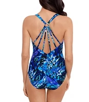 Magicsuit Chanticleer Drew Printed Plunge V-Neck Strappy Back Halter One Piece Swimsuit