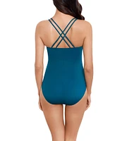 Magicsuit Cordon Bleu Celeste Solid Adjustable Front Shirred Surplice V-Neck Underwire One Piece Swimsuit