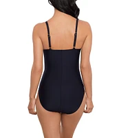 Magicsuit Gianna Solid Plunge Neck Gold Chain Link Underwire One Piece Swimsuit