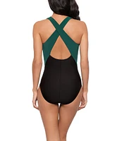 Magicsuit Halle Tie Front Halter Plunge One Piece Swimsuit