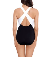 Magicsuit Juxtapose Halle Color Block Halter Plunge Neck One Piece Swimsuit