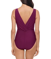 Magicsuit Marquis Kristi Solid Plunge Neck Draped V-Back One Piece Swimsuit