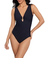 Magicsuit Marquis Kristi Solid Plunge Neck Draped V-Back One Piece Swimsuit