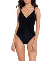 Magicsuit Obi One Saki Solid Tie Front V-Neck One Piece Swimsuit