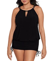 Magicsuit Plus Size Susan Solid Underwire Keyhole Highneck Blouson Side Tie One Piece Convertible Swim Dress