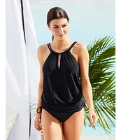 Magicsuit Susan Solid Underwire Keyhole Highneck Blouson Side Tie One Piece Convertible Swim Dress