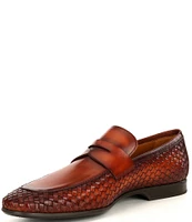 Magnanni Men's Shayne Leather Woven Penny Loafers