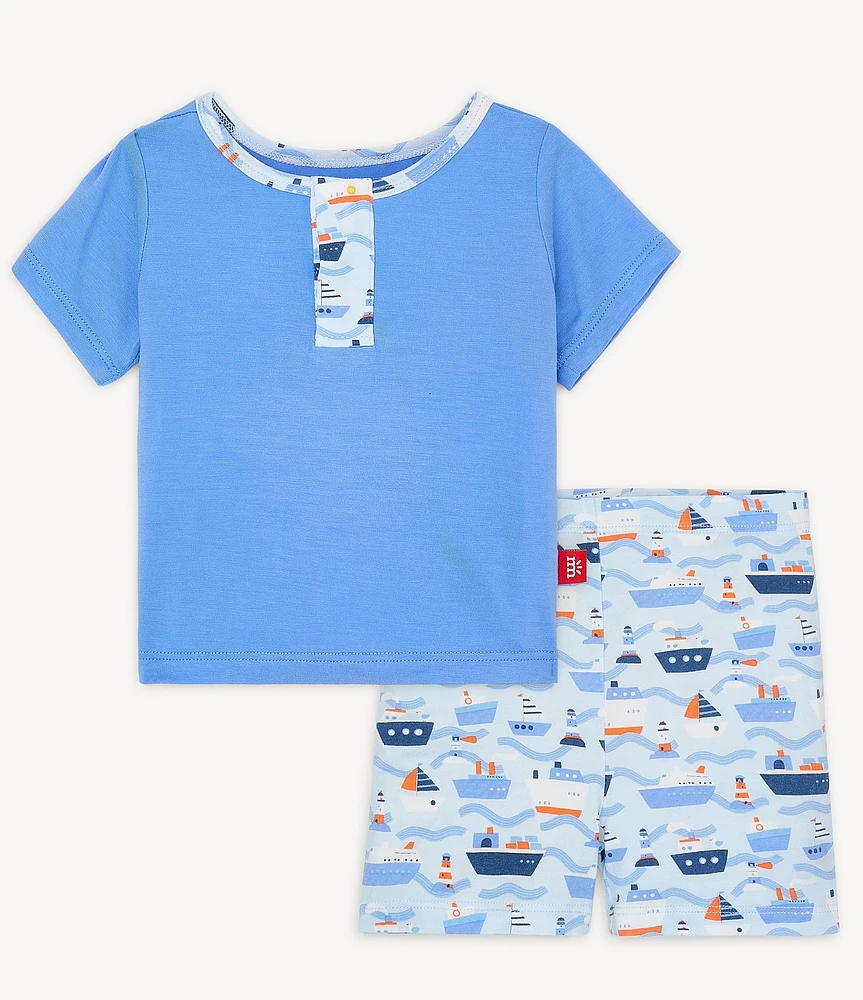Magnetic Me Baby Boys 9-24 Months Forever And All-Waves Short Sleeve Henley & Printed Pull-on Shorts 2-Piece Set