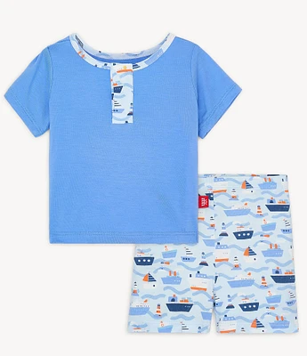Magnetic Me Baby Boys 9-24 Months Forever And All-Waves Short Sleeve Henley & Printed Pull-on Shorts 2-Piece Set