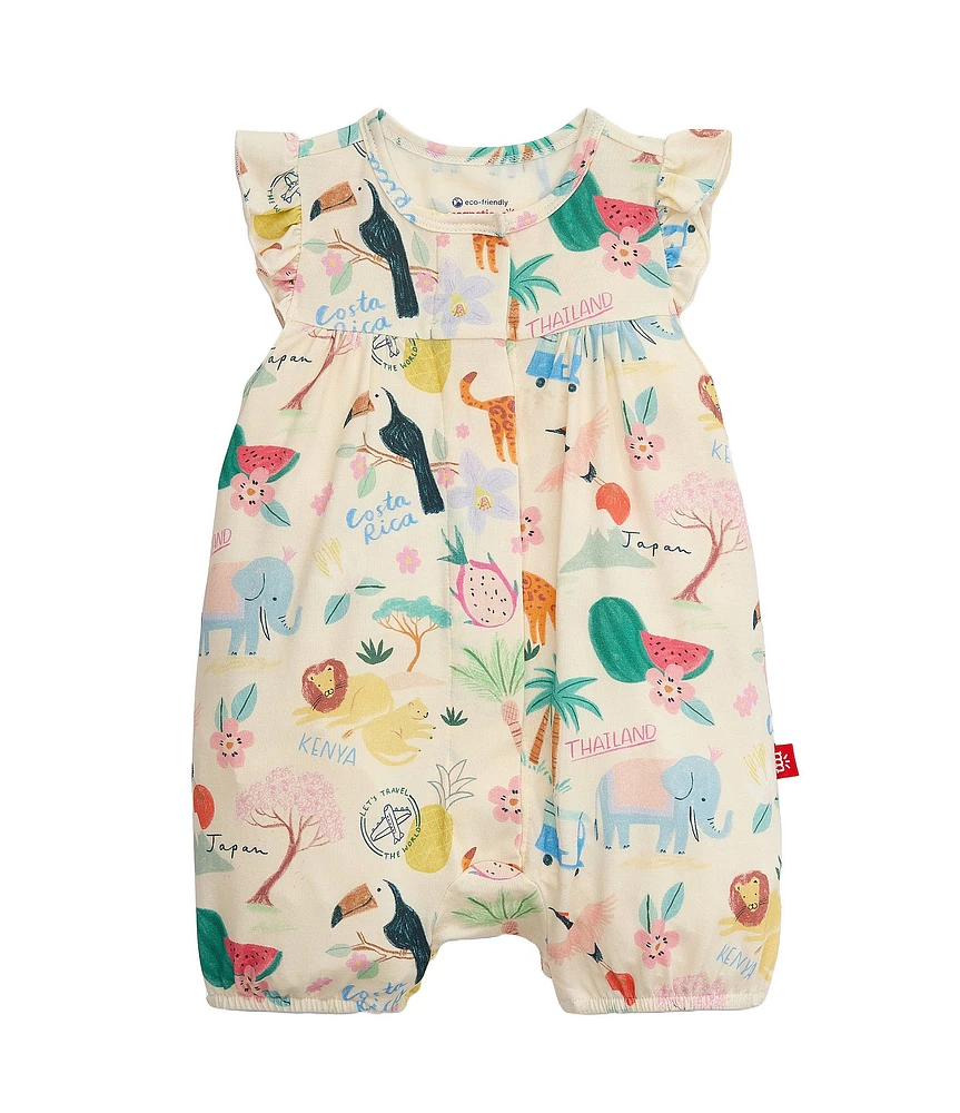 Magnetic Me Baby Girls Newborn-24 Months Wonderlust Wildlife Ruffle Sleeve Romper