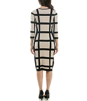 Moda Tara Crew Neck 3/4 Sleeve Sweater Stretch Knit Sheath Dress