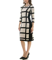 Moda Tara Crew Neck 3/4 Sleeve Sweater Stretch Knit Sheath Dress