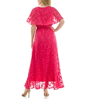 Moda Tara Foil Chiffon Short Capelet Sleeve Crew Neck Ruffle Skirt Maxi Dress