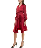 Maison Tara Long Sleeve Surplice V-Neck Tie Waist Faux Wrap Dress