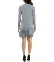 Maison Tara Mock Neck Long Sleeve Pleated Skirt Detail Sweater Dress