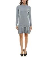 Maison Tara Mock Neck Long Sleeve Pleated Skirt Detail Sweater Dress