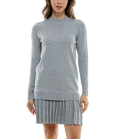 Maison Tara Mock Neck Long Sleeve Pleated Skirt Detail Sweater Dress