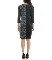 Maison Tara V-Neck 3/4 Sleeve Stretch Knit Sweater Sheath Dress