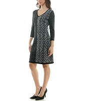 Maison Tara V-Neck 3/4 Sleeve Stretch Knit Sweater Sheath Dress