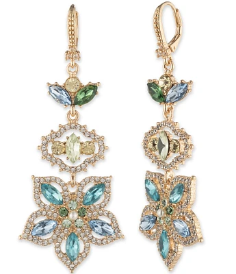 Marchesa Gold Tone Blue Multi Large Floral Linear Earrings