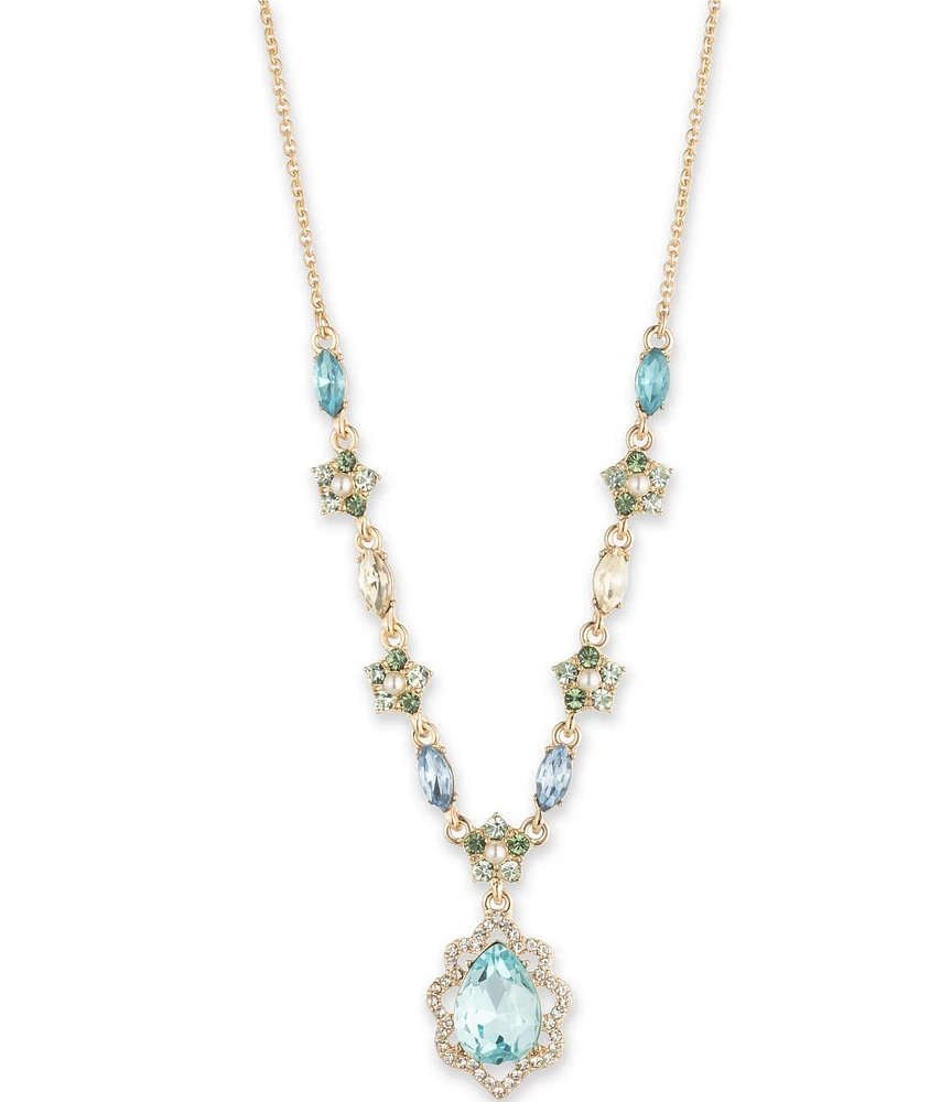 Marchesa Gold Tone Blue Multi Short Pendant Necklace