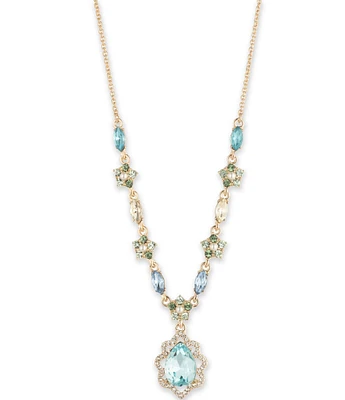 Marchesa Gold Tone Blue Multi Short Pendant Necklace
