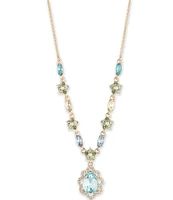 Marchesa Gold Tone Blue Multi Short Pendant Necklace